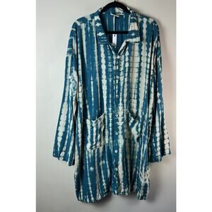 Style Park 1 Bali Tie Dye Button Up Teal Oversized O/S Robe Coverup Relaxed